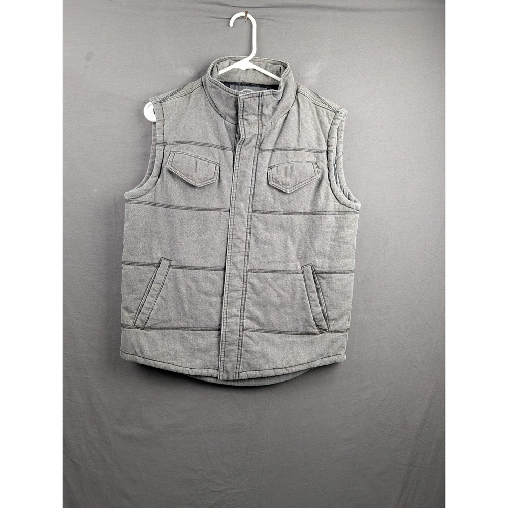 BKE Mens Gray Padded Puffer Vest Medium Full‎ Zip Mock Neck